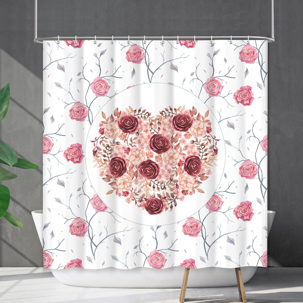 Bathroom Waterproof Curtain Digital Printing Valentine'S Day Love Shower Curtain Free Punching Toilet Partition Curtain Shower Cloth