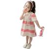 Mädchen Sommer Gestreiftes Poloshirt Kleid Dünn Kurzarm Modisches Freizeitkleid für Große Kinder