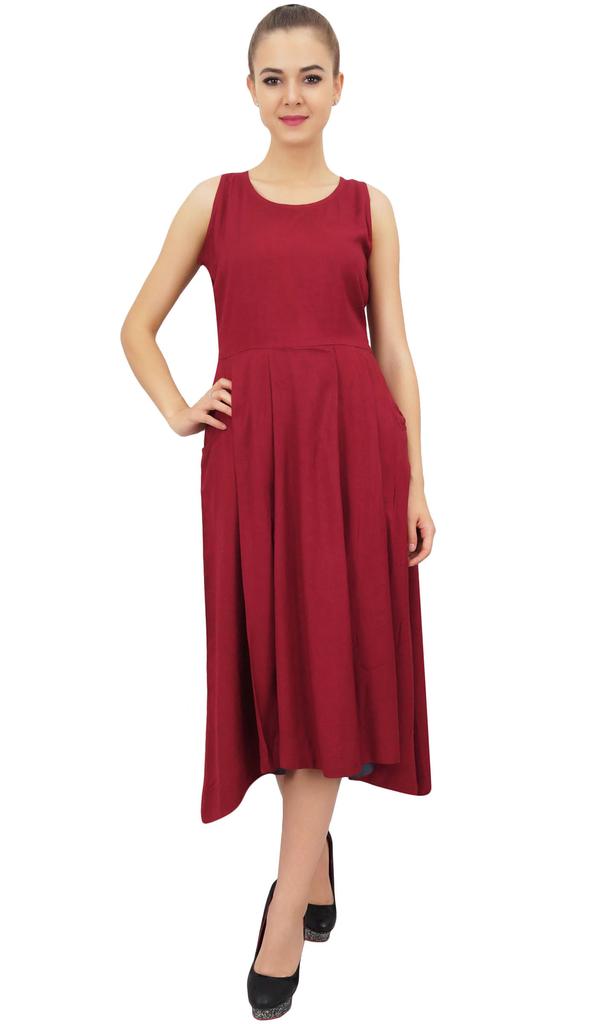 Bimba Women's Designer Rayon Dress With Pockets Solid Aqua Maxi With Scarf -