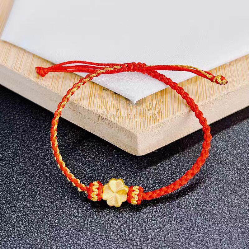 Shuibei 999 Reingold Ping'an Schnalle Armband mit goldenen Glücksperlen - Geflochtenes Handseil Valentinstag Qixi Geschenk
