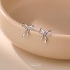 S999 Pure Silver Bowknot Stud Earrings for Women - Minimalist Ribbon Shape Jewelry Cute Daily Wear Gift