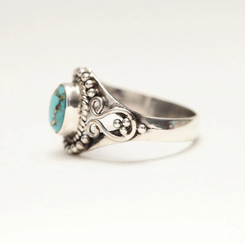 Solid 925 Sterling Silver Blue Copper Turquoise Gemstone Ring, Handmade Ring, Bohemian Ring, Partywear Ring