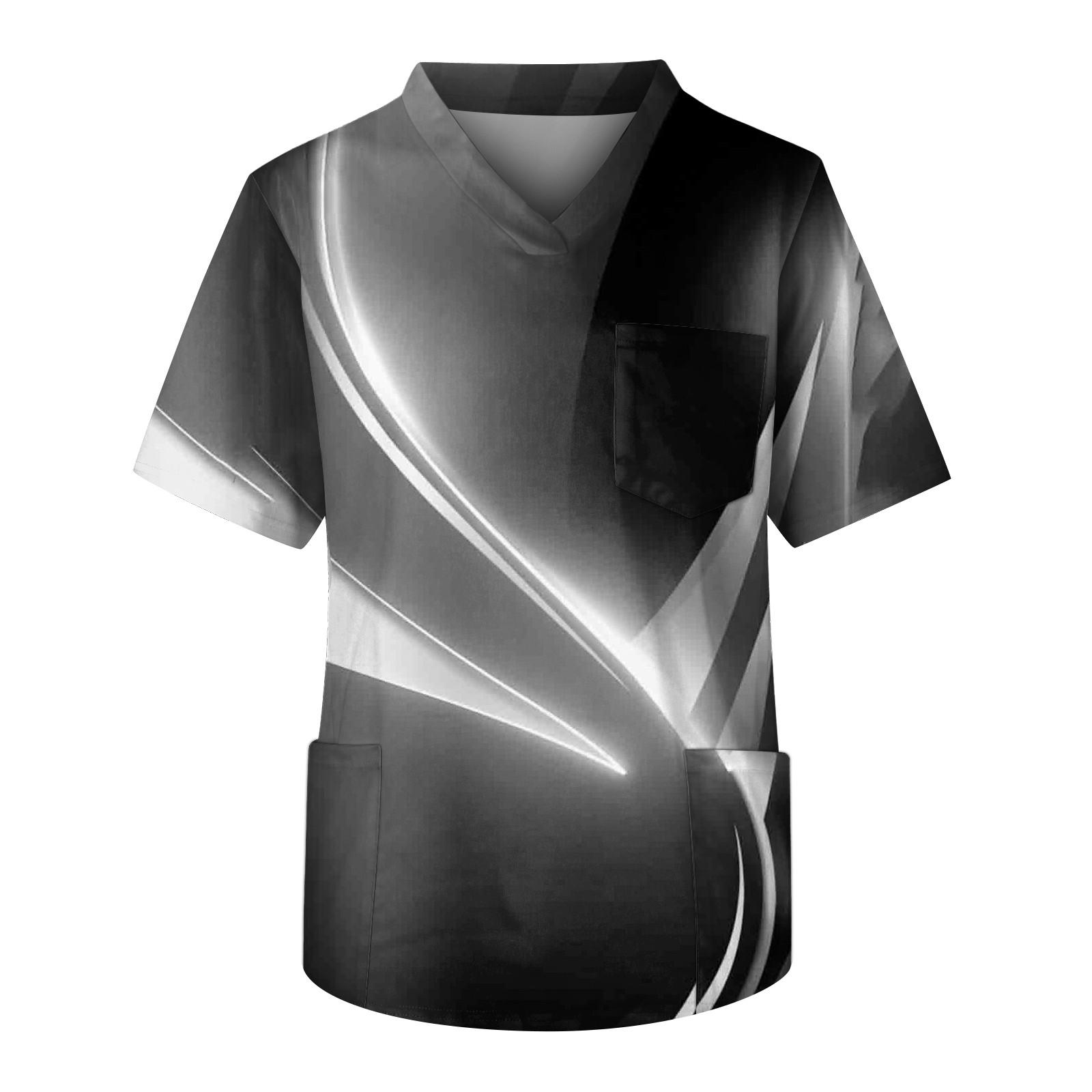 

Men s Short Sleeve V-Neck Print Chest Floral Print Pocket Carer Top XXL чёрный