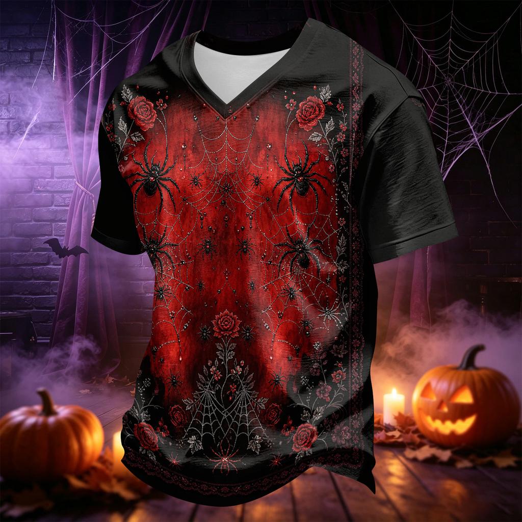 Men's V-Neck Halloween Printed T-Shirt Casual Top