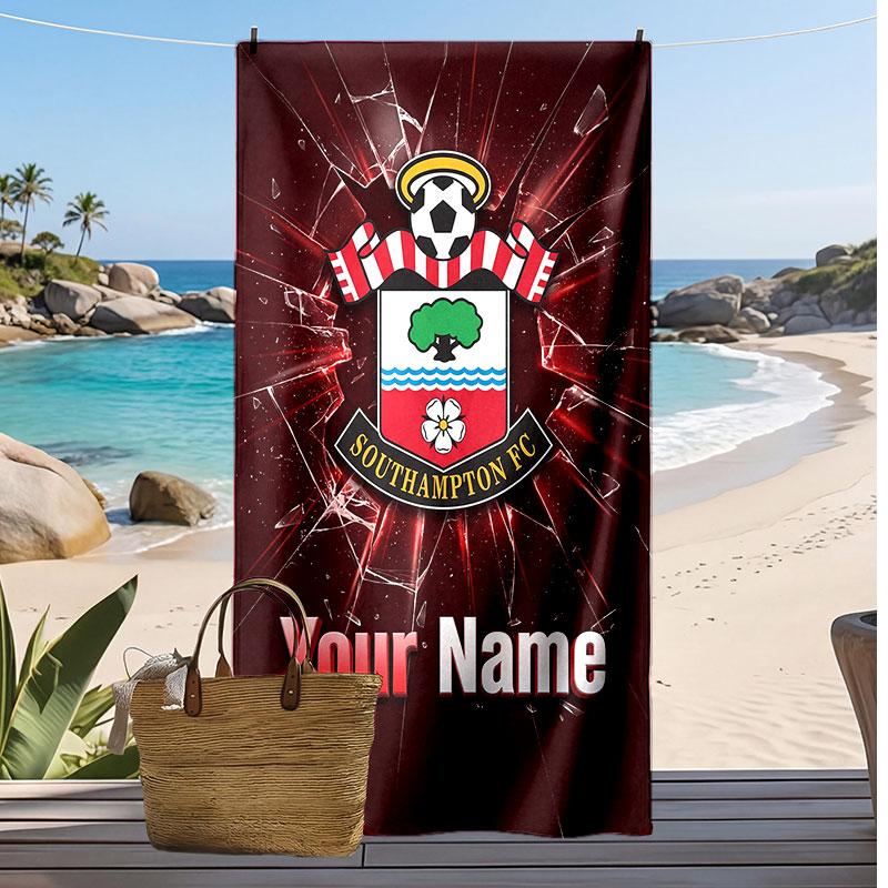 Asciugamano da Spiaggia Stampato Personalizzato Southampton FC Logo Calcio Supporto Nome Personalizzato Testo Asciugamano Assorbente Per Sport Viaggio Regalo Speciale