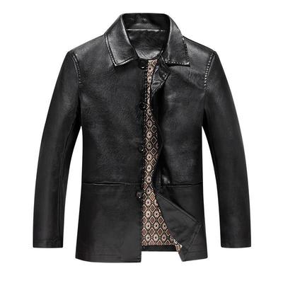 Men's Plus Size Leather Jacket for Middle-Aged and Elderly with Lapel - Spring and Autumn