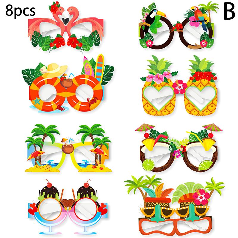 

8 шт. Гавайская тематическая вечеринка декоративные бумажные очки летние очки с фламинго и фруктами фотореквізит для декора детской вечеринки по случаю дня рождения
