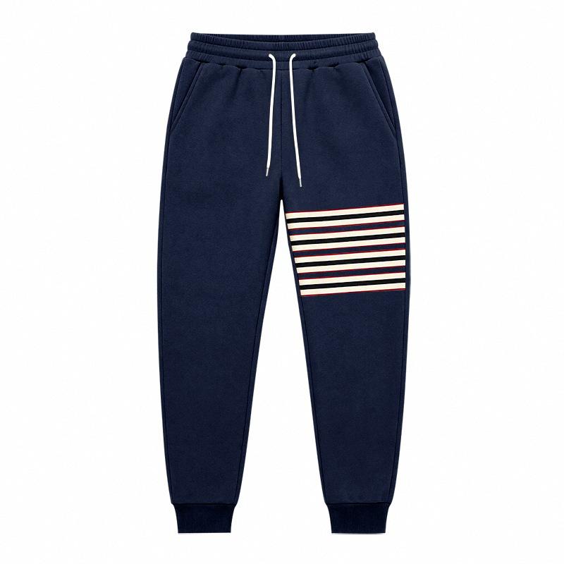Men Stripe Jogger Sweatpants, Elastic Drawstring Waist Contrast Stripe Ribbed Ankle Cuffs Soft Fleece‑Lined Casual Athletic Trousers
