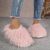 Dámská módní obuv Nová jarní podzimní móda Cosplay Luxusní nadýchané pantofle z umělé kožešiny na ploché podrážce, nazouvací, základní, ležérní, jednobarevné, s kulatou špičkou