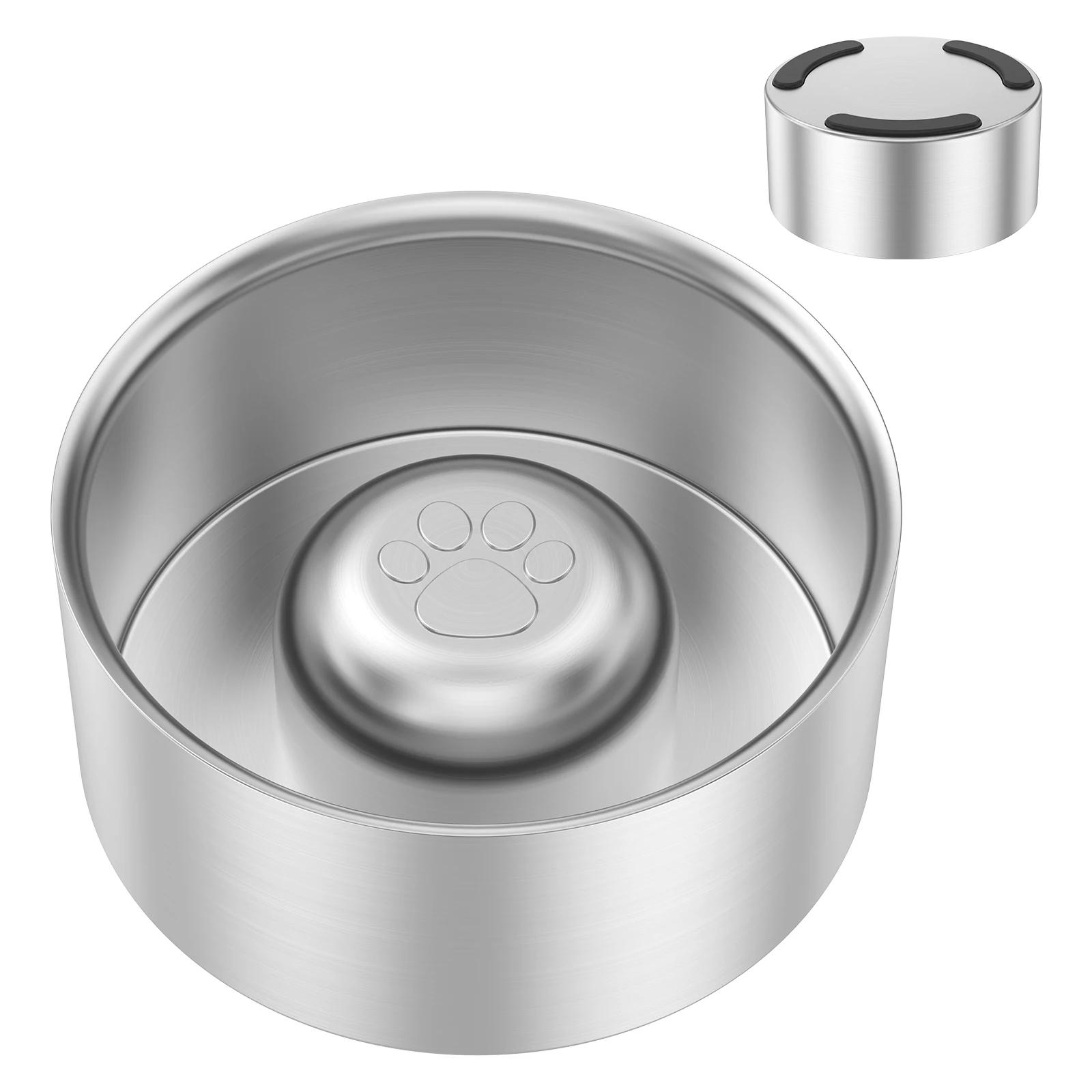 

New Stainless Steel Pet Dog Bowl Feeder Nonslip Pet Slow Food Bowl 60oz Dog Slow Feeder Pet Supplies Pet Food Water Accessories срібний