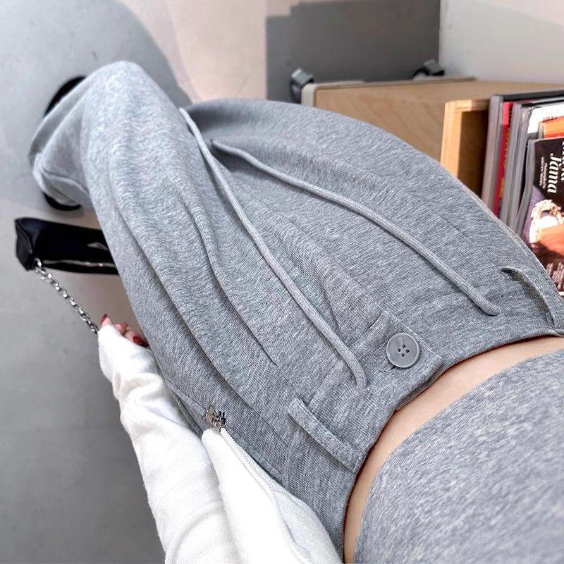 

Women s High Waist Gray Drawstring Sweatpants - Spring/Autumn 2025, Versatile, Wide-Leg, Straight Casual Pants S (up to 45 kg) чорний