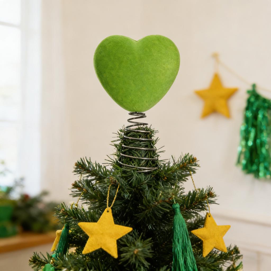 Creative Fluorescent Green Flocked Heart Shaped Tree Top Decoration, Irish Holiday-themed Ornament.
