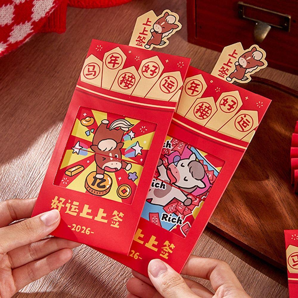 6Pcs/Set Creative 2026 Horse Year Red Envelope Paper Craft Cartoon Spring Festival Red Envelope Year of The Horse Bless Words