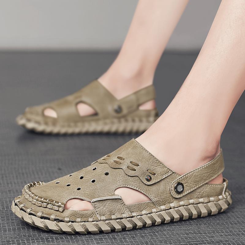 Fashion New Genuine Leather Men Sandals Summer Quality Beach Slippers Casual Sneakers Outdoor Roman Beach Hand Sewn in Baotou