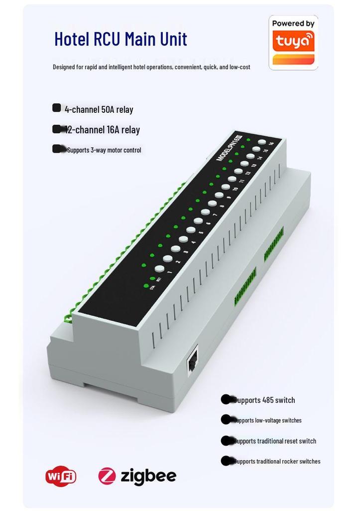 Tuya ZigBee 16-Channel Smart Dry Contact Switch for Wired Curtain Motors