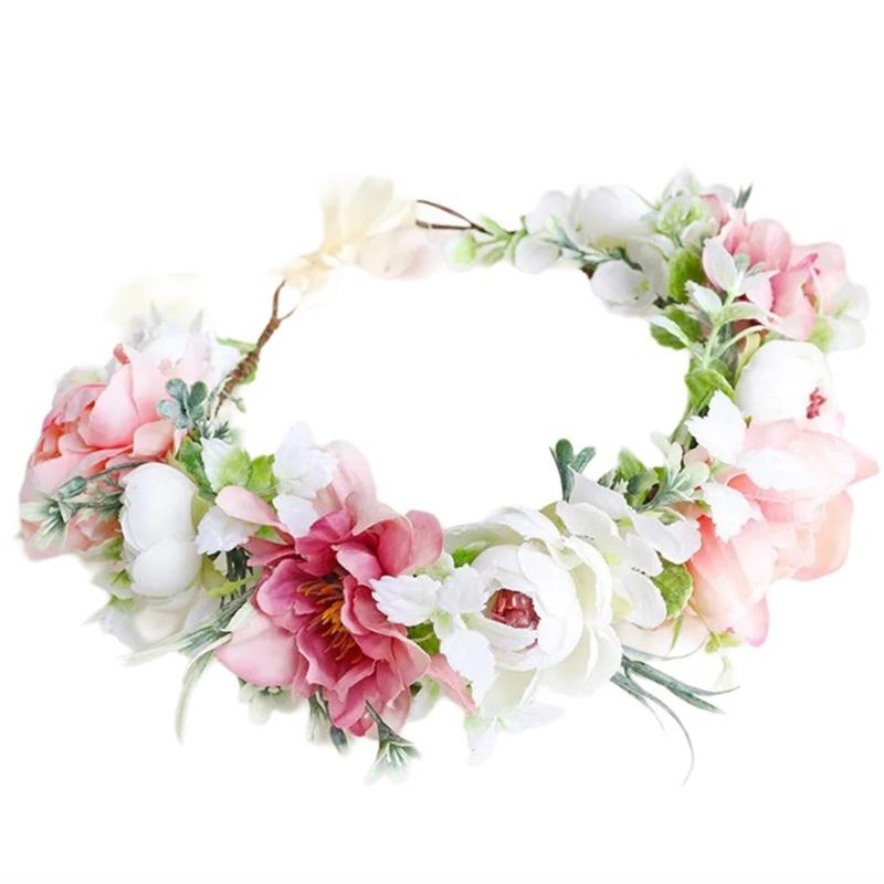 

Model Show Headband with Realistic Flower Ethnic Style Headband for Bride Spring Traveling Headband for Wedding Party 1