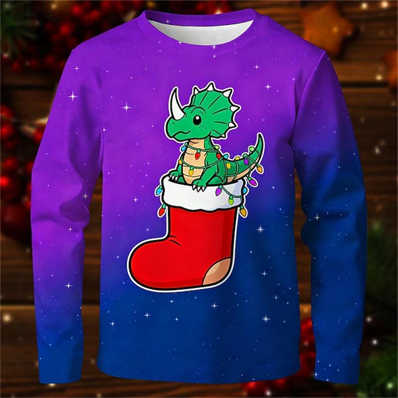 New Santa Claus Men's Long-Sleeve T-Shirt, 3D Print, Spring and Autumn Casual Loose Round-Neck Breathable Top