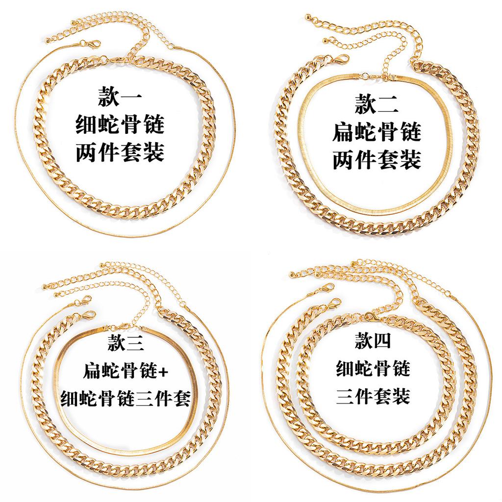 Accessoires, Colliers Géométriques Rétro Hip-Hop Multicouches, Chaînes Os de Serpent Simples Tendance, Colliers à Chaîne Fine Pour Femmes