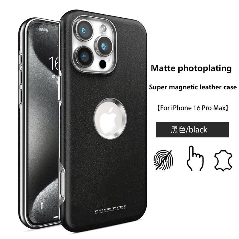 

Роскошный деловой чехол с покрытием, прочный магнитный кожаный чехол для iPhone 16 Pro Max 15 14 Plus 13 12, вид на логотип, беспроводная зарядка, противоударный чехол Magsafe iPhone 12/12 Pro чёрный