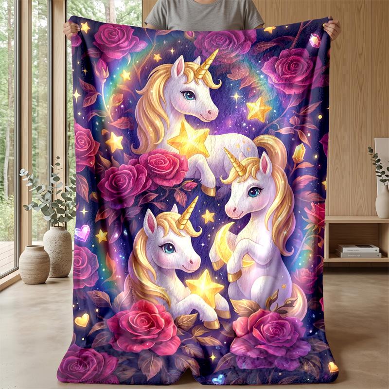 Magical Unicorn with Rainbow Theme Blanket Lightweight Warm Flannel Blanket Decorative Throw Blanket for Home Decoration