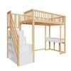 90x200 Loft Bed with Multifunctional Table, Safe Storage Staircase, Bed Frame Made of Solid Pine Wood for Children and Teenagers White