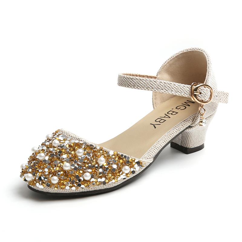 

Girls Sandals Pink Performance Children s High Heels 4-12 Years Anti Slip Silver Girls Crystal Shoes Gold Childrens Single Shoes 30