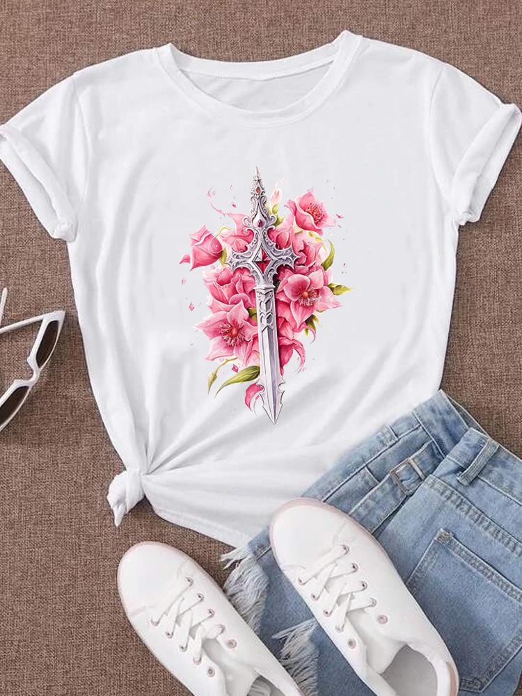 (Asian Size) Women Tee Top Bird Trend Cute 90s Watercolor Clothing Casual Short Sleeve T Shirt Fashion Print Lady Female Graphic T-shirts