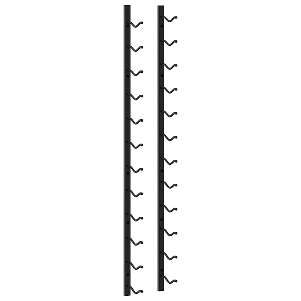 Wall Mounted Wine Rack for 12 Bottles 2 Pcs Black Iron