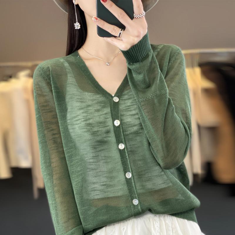 

Летний женский цветочный вязаный кардиган из пряжи Ice Silk, дышащий, прохладный, солнцезащитный, сексуальный кардиган M