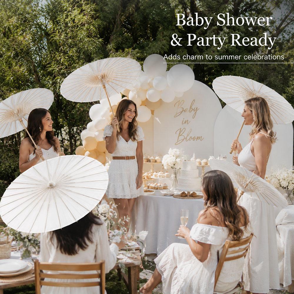 6PCS White Umbrella Paper Parasol 40/60/80cm Chinese Paper Umbrellas Photography Props Summer Whites Party Wedding Baby Shower