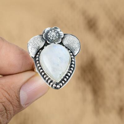 Rainbow Moonstone 925 Sterling Silver Real Gemstone Ring
