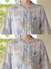 2026 Summer Chinese Style Mid-Sleeve Plus Size Blouse for Middle-Aged & Elderly Women