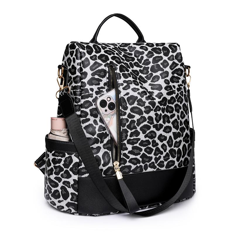 Rucksack Damen Ledertasche Große Kapazität Leopardenmuster Student Schultasche Damen Reiserucksack