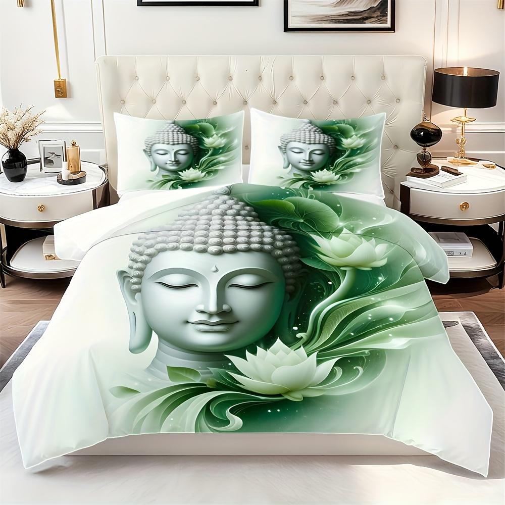 3-teiliges Buddha-Bettbezug-Set Meditations-Buddha-Statuen Muster Bettwäsche-Set Ohne Füllung Für Schlafzimmer Wohnheim Zimmer Heimdekoration Für Erwachsene
