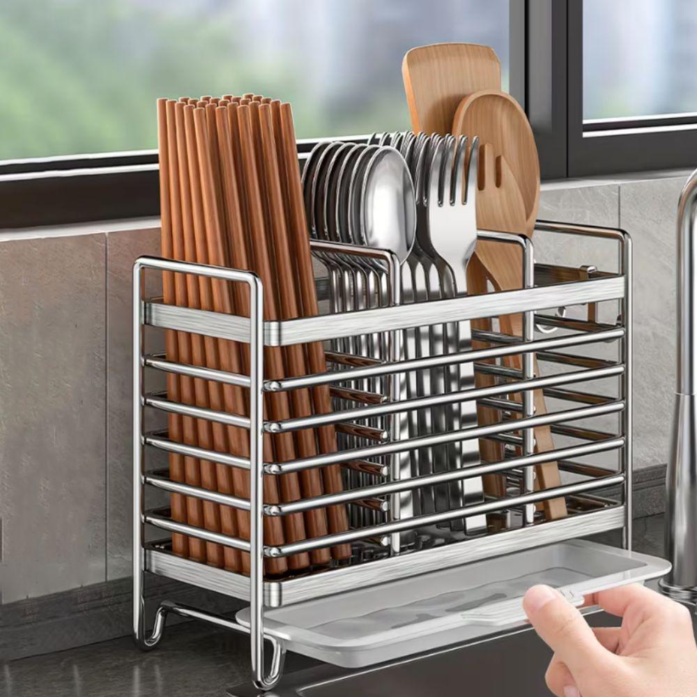 Drain Tray Stainless Steel Chopstick Draining Rack Rust Proof Cutlery Holder Fork