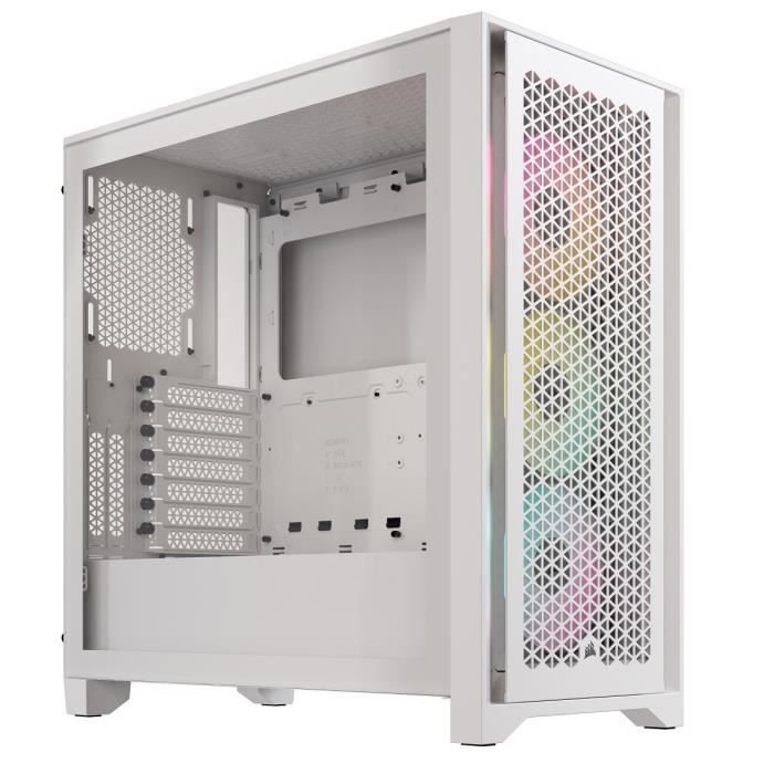 Boitier PC - CORSAIR - CC-9011241-WW - iCUE 4000D RGB AIRFLOW - Moyen-tour - 3 fans AF120 RGB ELITE - iCUE Lighting Node PRO - Blanc