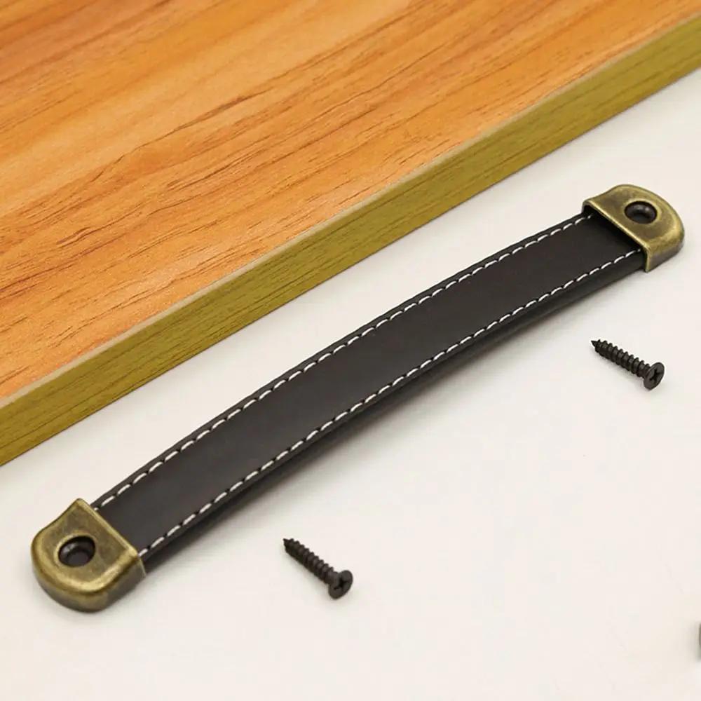 Nordic With Screws Leather Handle Square Soft Drawer Handle 96/128/160mm Zinc Alloy Door Knobs Cabinet