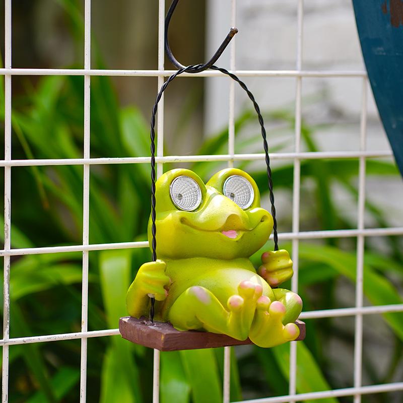 Solar Luminous Frog Ornament Garden Flower Pot Garden Fence Decoration Animal Resin Craft