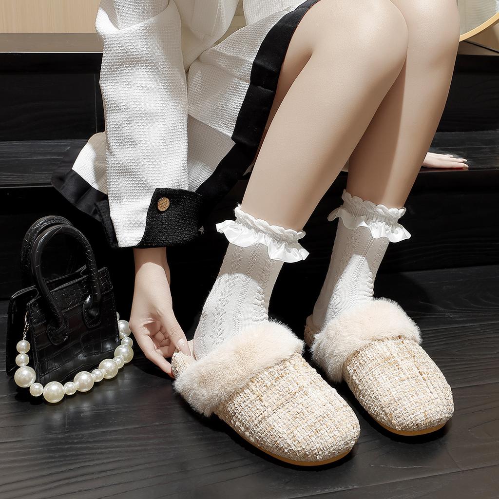 2025 new Xiaoxiangfeng bag head cotton slippers winter home warmth household plush non-slip floor mopping