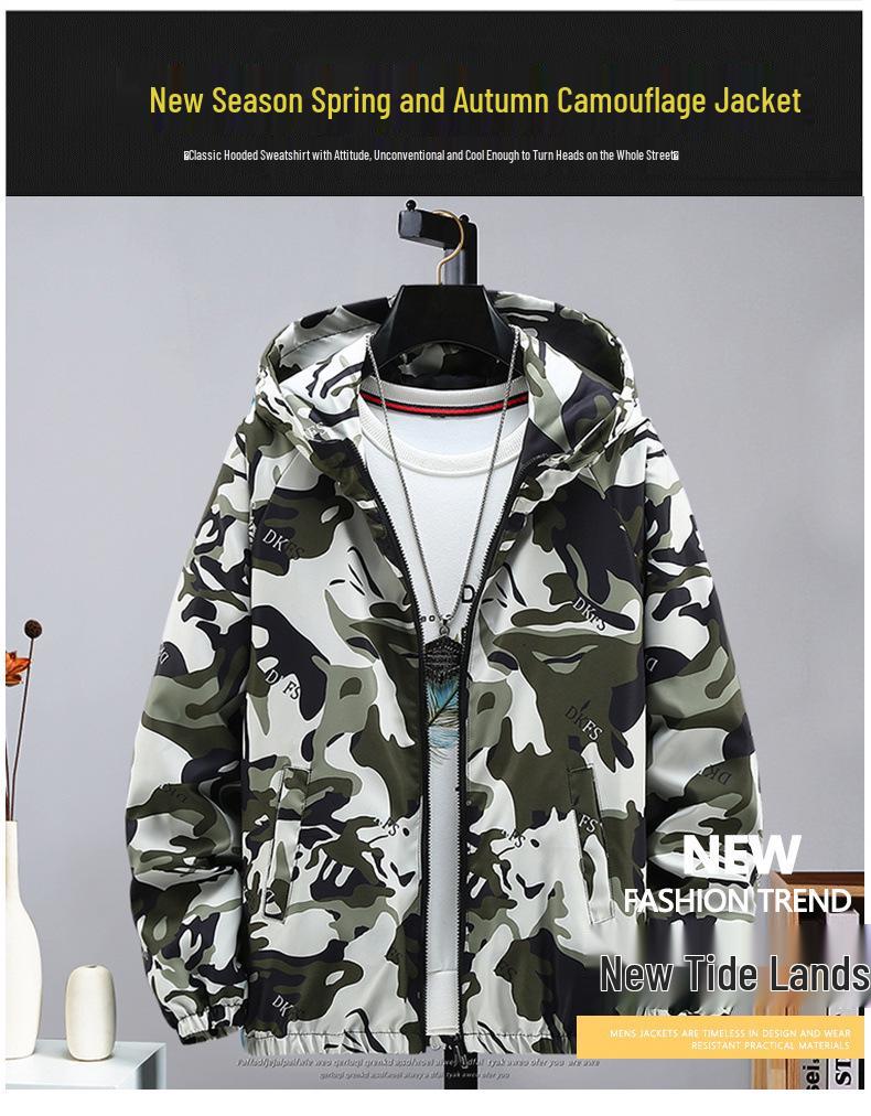 Men's Reversible Camouflage Hooded Jacket – Spring/Autumn Thin Casual Jacket, Youth Large Size.