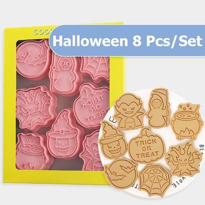 8 Pcs/Set Halloween Biscuit Mold 3D Pumpkin Vampire Pattern Food-grade PP Sweet Pastry Biscuit Molds,Home Kitchen Baking Mold Tool