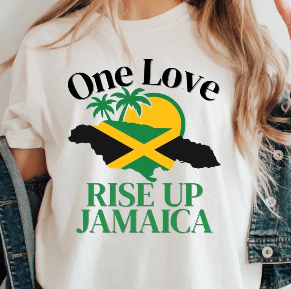 One Love Rise Up Jamaica T-Shirt | Island Flag Design Tee, Caribbean Vibe S