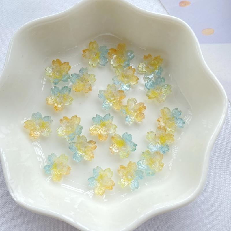 20Pcs New Cute Resin Mini Transparent Colored Flowers Series Flat Back Parts Embellishments For Hair Bows Accessories
