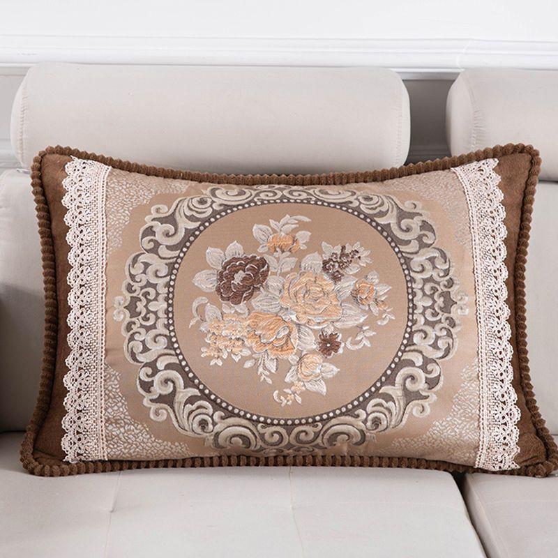 Jacquard Throw Pillowcase European Single Sofa Cushion Embroidered Rectangular Living Room Sofa Back Pillow Covers