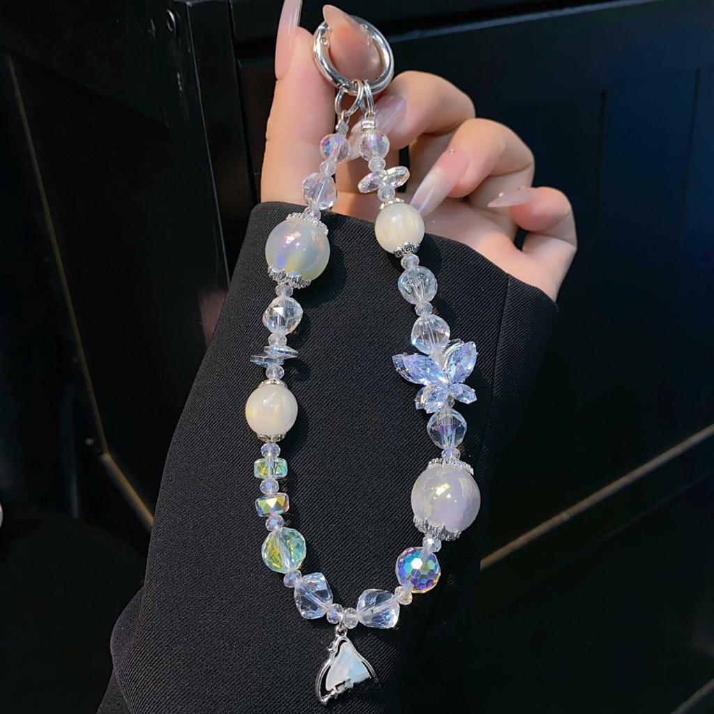 INS Pendentif Sirène Chaîne de Téléphone Papillon Zircon Chaîne Étui de Téléphone Ornement Suspendu au Poignet Chaîne en Cristal Perlé Corde