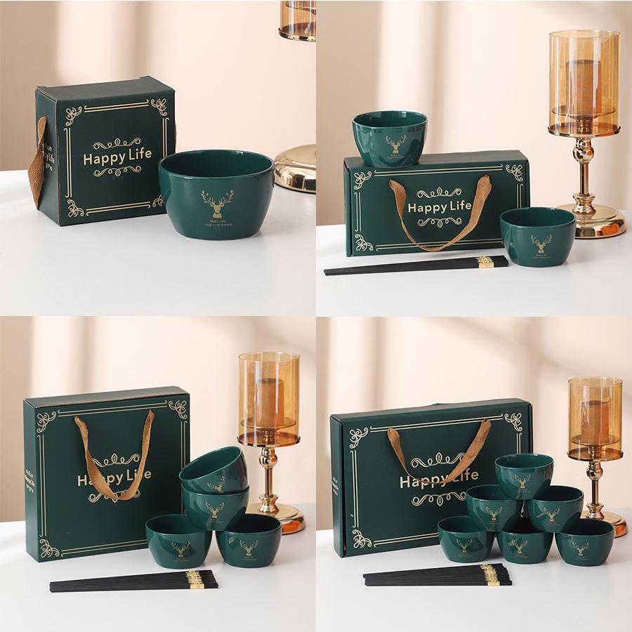 Creative Ceramic Bowl, Chopsticks, and Spoon Set - Perfect Gift for Company Openings and Events