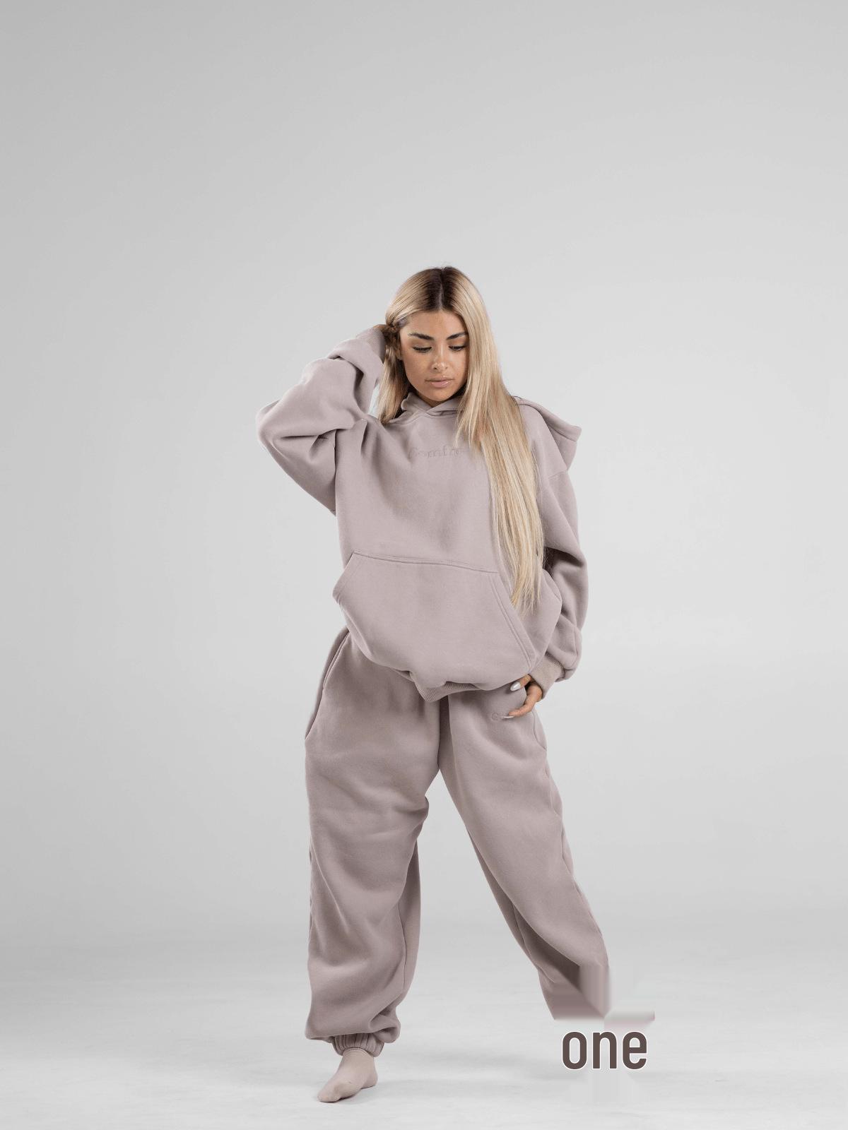 2024 Autumn/Winter Women s COMFORT Letter Embroidery Fleece-Lined Sweatshirt and Pants Set S