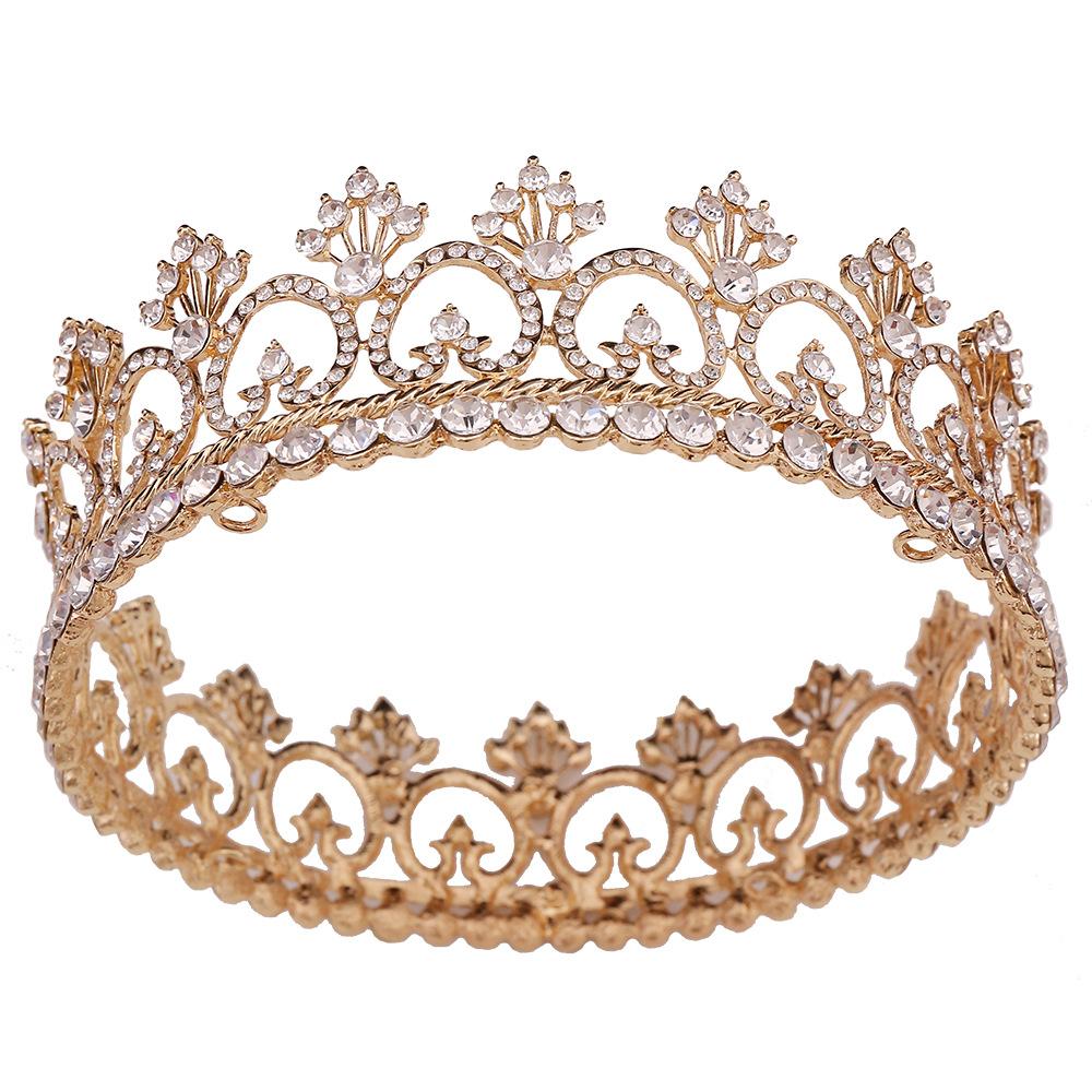 Men's Headwear Prince Crown Beauty Pageant Rhinestone Queen Bar Performance Unisex Round Crown