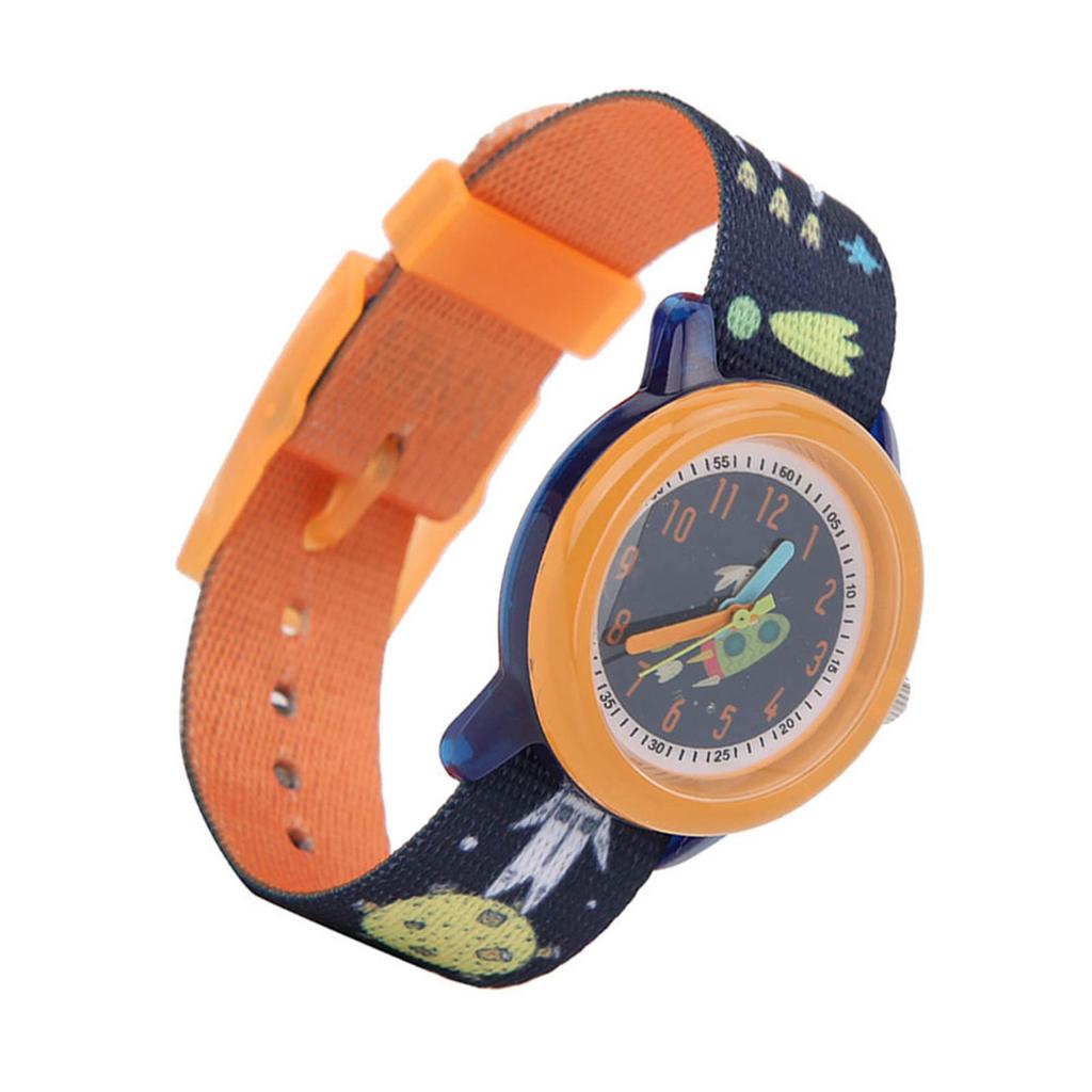 Children Watch Cartoon Pattern Waterproof Ribbon Strap Quartz Children WatchOrange
