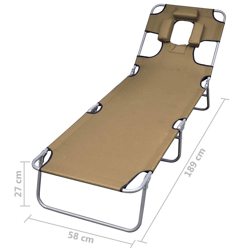 Foldable Sun Lounger with Head Pillow and Adjustable Backrest Taupe